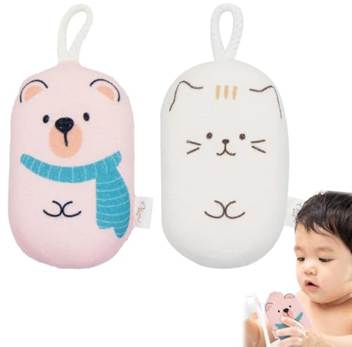 QOWIJEX 2 Pièces Eponge de Bain Bebe,Éponge Bain Enfant,Eponges Hydrophiles pour Bébé, Eponge de Bain Konjac pour Bébé,Doux aux Formes Mignonnes pour Enfants, pour Enfants Bébés