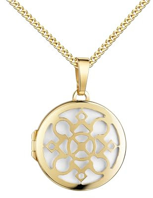 JEVELION Goldmedaillon Medaillon zum Öffnen für 1 Bild 585 Gold 14 Karat Foto Amulett für Damen+ Schmuck-Etui. Mit Kette 925 Silber vergoldet - Kettenlänge 45 cm.