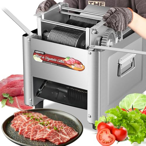 NEWTRY Commercial Electric Meat Cutting Machine Slicer Shred Dice with 3.5mm Blade, 850W Stainless Steel All-Purpose Meat Cutter for Kitchen Butcher Restaurant (Replacement Blades Available)