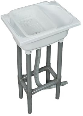 Lavabo da Bagno Bianco, Lavabo da Appoggio, Lavandino in Resina PP per Bagno WC Lavanderia Garage Guardaroba 38x28x79 cm / 15x11x31 Pollici B
