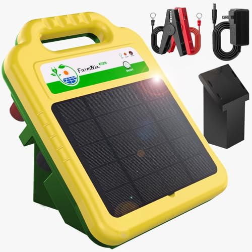 FarmNix Pastor Eléctrico Solar 16KM, 0.2J/8KV Energizador de Cercas con Batería de Litio Recargable de 10400mAh y Panel Solar de 4.3W para Ganado, Caballos, Ovejas, Cerdos y Aves de Corral