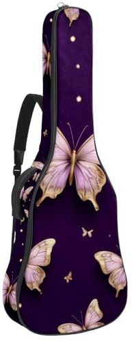 KengjuTesu 43 Zoll Akustikgitarre Softcase mit Rucksackgurt und 2 Taschen Schmetterlinge Dunkelviolett Keine Polsterung Rucksack Wasserdicht Oxford Tuch Bassgitarre Gigbag für Konzertgitarre