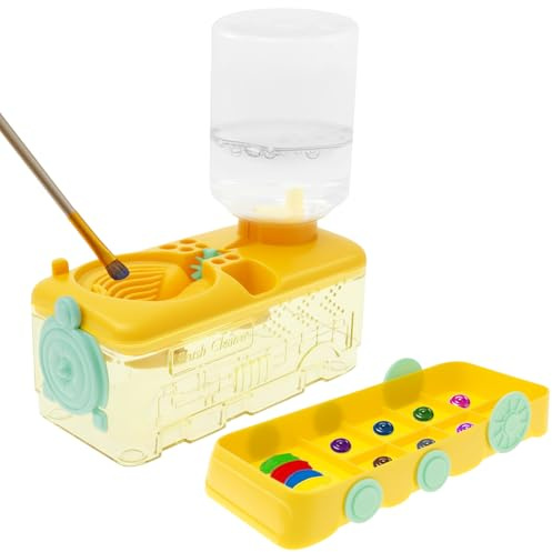 Foppla Brush Rinser,Water Cycle Rinser, Portable Cartoon Paint Brush Cleaning Tool with Drain, Paintbrush Washing Machine for Artists Beginners Kids(Yellow)