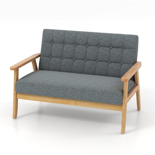 FANTASK Zweisitzer Polstersofa gepolstertes Sofa, Sessel aus Massivholzrahmen & Leinen, 2 Sitzer Sofa für Schlafzimmer Wohnzimmer Büro, 114x72x77cm (Grau)