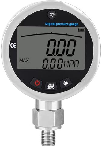 Telituny Digital Hydraulik Manometer, Edelstahl Hydraulisches Druckmessgerät, 0-400BAR, 0-40Mpa,0-10000PSI Wasserdruckmesser, Hydraulischer Messgerät mit Beleuchtetem LCD, für Wasser, Gas, Öl Tester