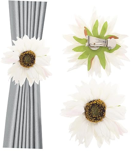 BIUDECO 2pezzi Fermatende Forma di Girasole Supporti per Tende Senza Attrezzi Clip per Fissare Tende in Garza Fermagli per Trasparenti Doccia