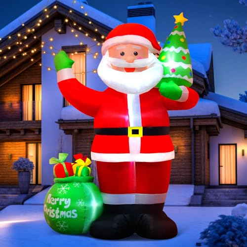 QHAIYYBF 2.1M/7FT Weihnachten aufblasbare Santa Geeignet für Weihnachtsfeier-Dekoration,Aufblasbarer Weihnachtsmann,mit LED Beleuchtung,IP44 Wetterfest Riesen Figur Nikolaus Santa