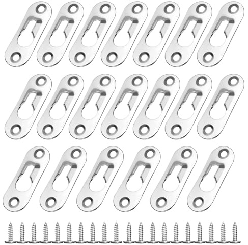 20 unidades de colgadores para estantes, marcos de fotos, ganchos para llaves, herrajes para cabeza lente, con 40 tornillos, para colgar marcos de fotos, percheros, espejos (plata, 45 x 16 mm)