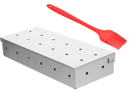 CIYODO Caja Ahumadora Para Barbacoa De Acero Inoxidable y Silicona Caja De Astillas De Madera y Brocha De Aceite, Set 2 Piezas Para Asar Parrilla, Accesorio Para Cocinar Sabor Ahumado