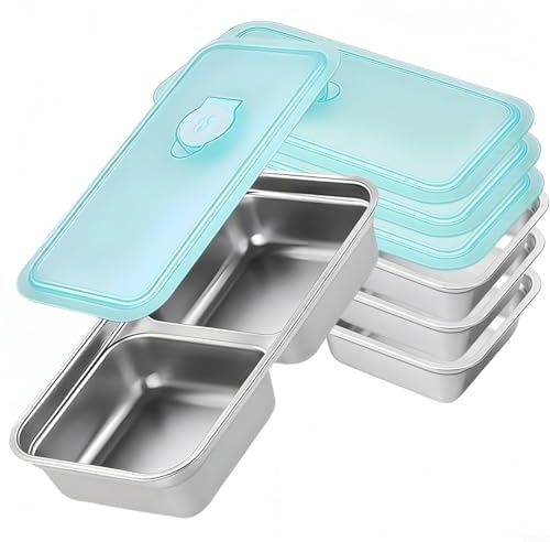 HOHOVYVY Cajas bento de acero inoxidable con 2 compartimentos, recipientes de almacenamiento de alimentos, cajas de aperitivos con tapas a prueba de fugas, reutilizables