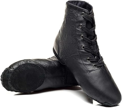 Hiuzylqx Jazzdansskor för kvinnor, herr, läder, snörning, moderna dansskor, gummi och mocka, delad sula, scenskor,Black,39 EU