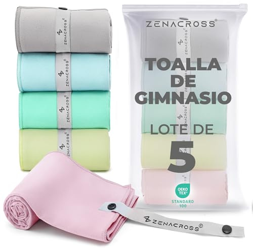 Zenacross Asciugamano Microfibra Set da 5, 40x77 cm - Telo Palestra Asciugatura Rapida e Assorbente - Gym Towel per Palestra - Pastello