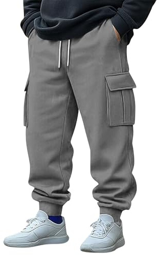 Pantaloni Tuta Cargo Uomo Invernali in Pile Pantaloni Sportivi in Cotone Pantalone Larghi da Lavoro Pants Palestra Jogging Running Sport Elasticizzati Felpati Trousers Autunnali Casual con Tasche
