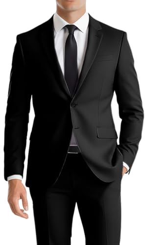 Mens Suit Classic Fit 2 Piece Suits for Men Black Tuxedo Suit Set Blazer Pants Formal Wedding Guest Party Outfit Casual Suit Large