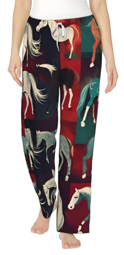 FMASWEQ Différents types de chevaux imprimés pyjama de Noël pour femme, pantalon de pyjama en polaire douce, parfait pour se détendre, Noir , M