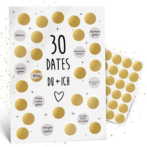 30 Date Ideen für Paare – Kreatives Date-Poster zum Selbstbeschriften – Geschenk für Freundin/Freund, Pärchen & Ehepaare – Valentinstag, Geburtstag, Jahrestag – Romantische Date-Night Aktivitäten
