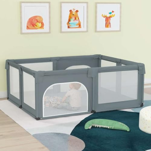 Genérico Parque para bebés con 2 Puertas Tela Oxford Gris Claro, Parques para bebés Gris