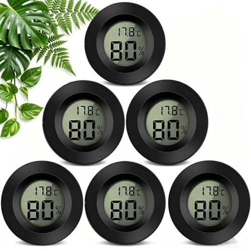 Mini Thermomètre Hygromètre Numérique, Hygromètre Intérieur Rond à Écran LCD, Commutable ℃/℉, Pile Bouton LR44 Incluse, Pour Maison, Serre, Cave à Vin, Bureau, Imprimante 3D - Lot De 6 Pièces, Noir