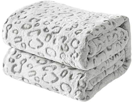 FY FIBER HOUSE Flannel Fleece Throw Blanket, Lightweight Cozy Plush Microfiber Bedspreads for Adults,60X80,Grey Leopard