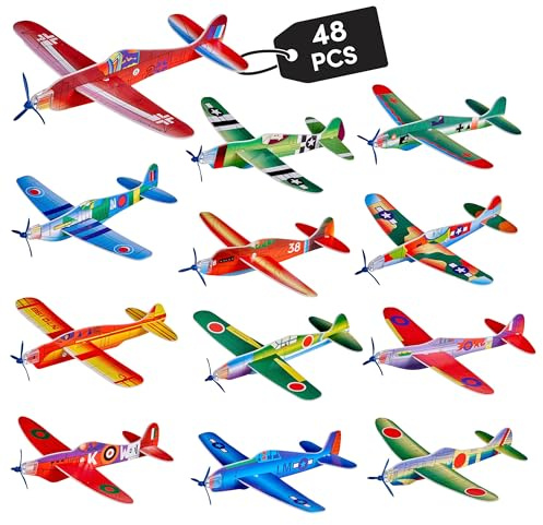 THE TWIDDLERS 48 Volanti Aeroplani - Aeroplani di Carta - Giocattoli Aereo - 12 Diversi Modelli, Ideali come Regalini per Feste o Da Usare come Sfida