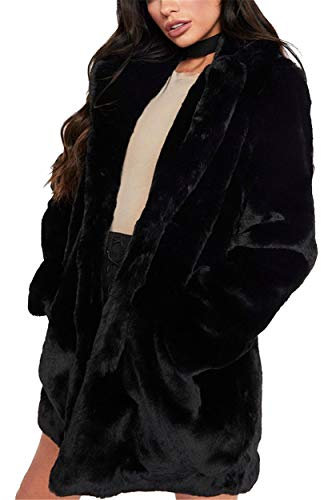 MISSMAO Fell Jacke Damen Fellmantel Warm Lange Ärmel Parka Kunstpelz Mäntel Schwarz S