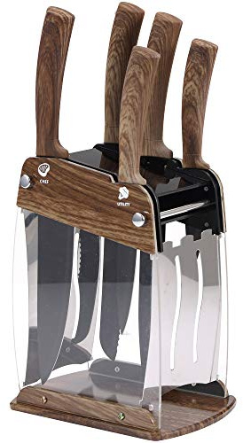 San Ignacio Set MONCAYO Acero Inoxidable, Marron, 5 Cuchillos + Tacoma