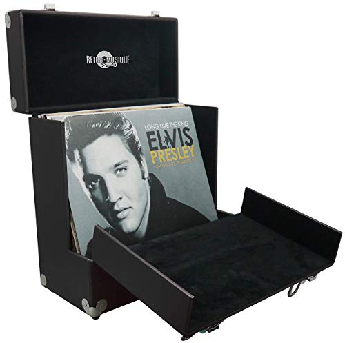 Retro Musique 12 pulgadas de Vinilo LP Caja de Almacenamiento Con tapa plegable Única Frente Para un mejor Acceso a su LPs (Rojo) (Black)