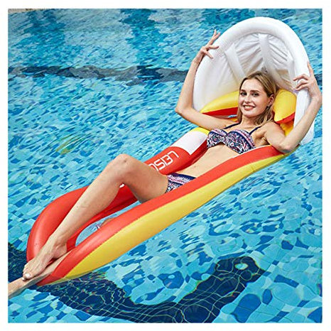 nice--buy Pool Wasserlounge mit Markise, aufblasbarer Pool Float mit Kopfstütze, Sonnenschutz, Schwimmbad, Wasserhängematte, Lounge, schwimmendes Bett, 160 x 88,9 cm, Blau / Rot