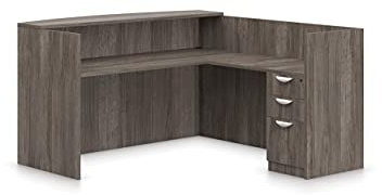 Offices To Go L Shaped Reception Desk W/Drawers W/Transaction Top 71 W X 30 D X 42 H Reception Return 42 W X 24 D X 42 H - Artisan Grey AGL