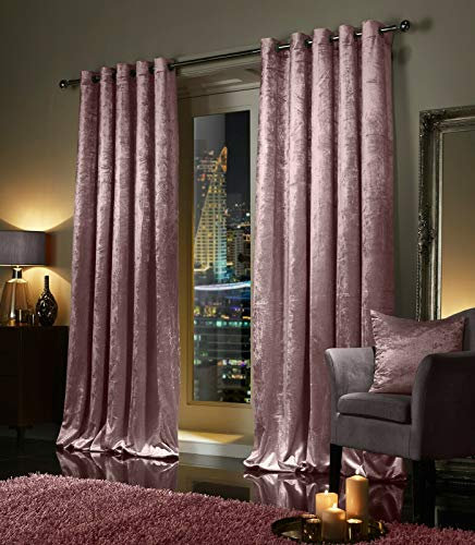 viceroy bedding Pair of Crushed Velvet Curtains EYELET Ring Top BLUSH PINK Fully Lined Thermal Insulated (46 wide x 54 drop)