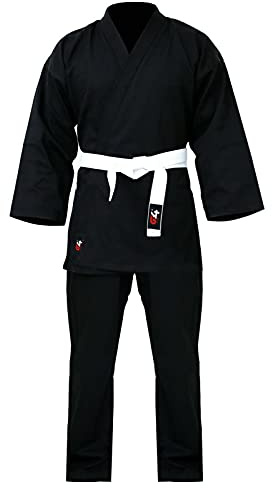G4 Karate Gi Aikido Training Uniform Set - Adult Student with Free Belt, White and Black Martial Arts Suit Black 6/190cm