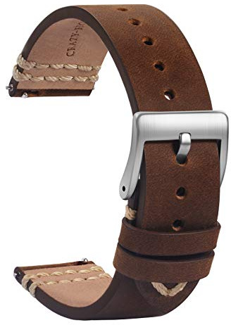 TStrap Leder Uhrenarmband 20mm - Weich Schwarz Quick Release Uhrenarmbänder Ersatz - Sport Uhrenarmband für Herren Damen - Smartwatches Armband Haspe Schließe - 18mm 19mm 21mm 22mm
