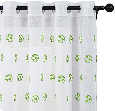 ROAQT Vorhänge Gestickte Gardinen Fußball Tüll Für Kinder Jungen Vorhang Für Schlafzimmer Wohnzimmer Tüll Weiß Voile Vorhänge-Grün_B500 X H250Cm