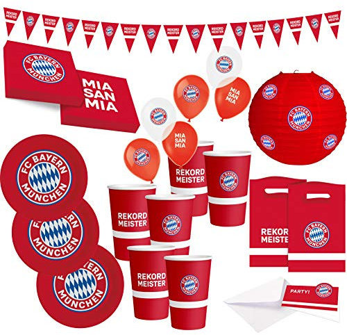 FC Bayern München XXL Fußball Party Set - 58-Teilig Fanartikel - Zubehör und Deko zur Fußballparty und Geburtstag