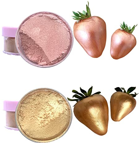 Gold and Rosegold, Edible Luster dust for cake decoration, dusting powder Metallic Food paint 5 grams each Food grade 100% edible Kosher Certified.