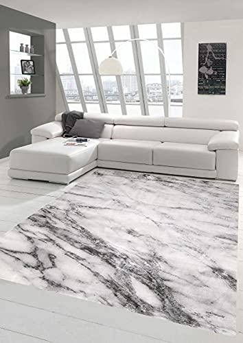 Teppich-Traum Kurzflor Teppich Marmor Grau 80x150 cm | Pflegeleicht, schmutzabweisend, strapazierfähig, allergikerfreundlich, seitlich gekettelt, OEKO-TEX geprüft, 12 mm Flor