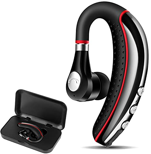 LSAPT Bluetooth Headset V5.0,Wireless Bluetooth Earpiece with Noise Canceling Mic for Cell Phone,Business Earphone for Driving/Trucker/Office,Sweatproof Headset for Android/iPhone-RED