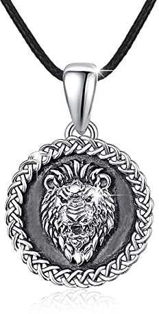Collar de hombre de Plata de Ley 925, colgante de círculo con cabeza de león, amuleto vikingo Punk, cadena de animales, regalo de joyería para mujeres y niños