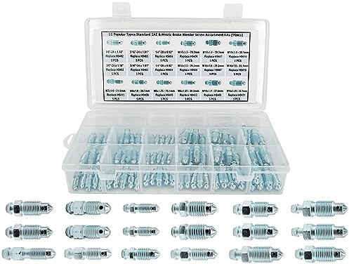 Dsnaduo Tornillos de purga de freno, válvula de purga, purgadores, tornillo de purga de calibrador, apto para Ford, Dodge, Chrysler, Toyota, kit de 90 piezas SAE y tornillos de purga métricos