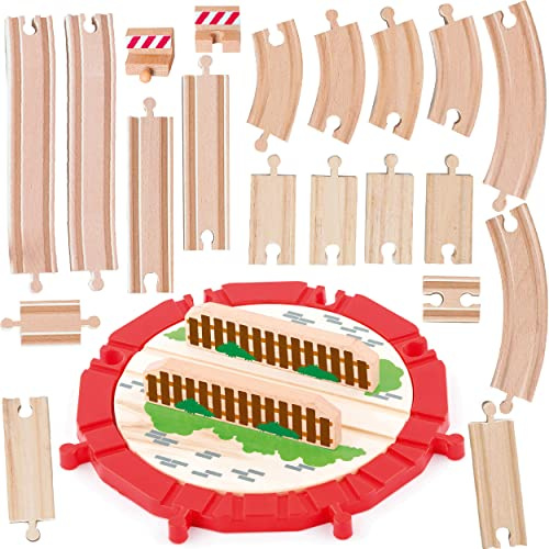 21 TLG. XL - Holz - Schienenset - für Eisenbahn/Holzeisenbahn - passend für alle Schienen-Systeme & Straßen - z.B. Brio/Heros/Eichhorn/IKEA/Woody / ..
