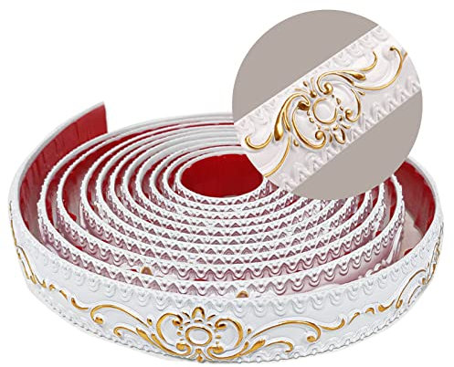 AXYWINBO® Zierleisten Selbstklebend,5m*3.6cm Wandleisten Selbstklebend Gold PVC Weichsockelleiste Europäische Vintage,Zierleiste für Schrank,Spiegelrahmen,Wandkante,Heimdekoration