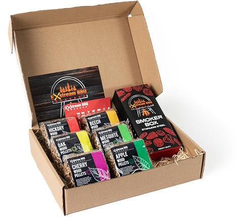 Exstream Boîte de sélection de granulés de bois pour barbecue - Pomme, cerise, hêtre, mesquite, chêne, hickory