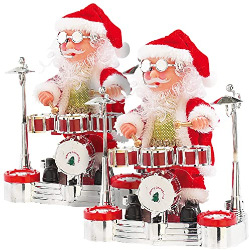 infactory Schlagzeugweihnachtsmann: 2er-Set Singender Schlagzeuger-Weihnachtsmann mit LED-Lichtershow (Disco-Weihnachtsmann, Animierte Weihnachtsfiguren, Farbe)