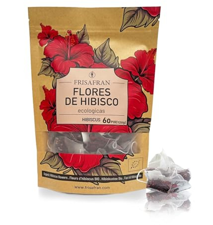 FRISAFRAN | Ekologiska hibiskusblommor i pyramider 60 enheter | 120g | Jamaica blomma | Hibiskusblomma | Jamaicanskt vatten | Hibiskusinfusion | Hibiskus te | Hudreparation | Detox| Jamaicanskt vatten