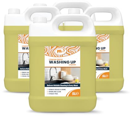 FILO Professional Lemon Washing Up Liquid – 4 x 5 Litre Dishwashing Liquid, Concentrated Dish Soap for Kitchen Use, Cuts Through Grease, Household Cleaning Formula