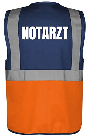 Fassbender-Druck WARNWESTEN - Sicherheitsweste GELB mit Taschen und Reißverschluss nach EN ISO 20471 zertifiziert - Warn Weste für NOTARZT - Unisex mit hochwertigem Reflektorstreifen