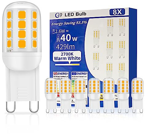 YzzYzz G9 LED Warmweiß 2700K, 3W Leuchtmittel G9 LED 360LM Ersatz 30W 35W Halogenlampe, Warmweiss Glühbirne, 360°Abstrahlwinkel, Kein Flackern, Nicht Dimmbar, Stiftsockel 8er Pack