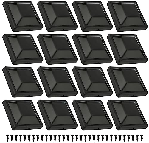 16pcs Fence Post Caps, Black PP Plastic Fence Post Caps 4x4 (3.6x3.6Inch) Waterproof Fence Post Toppers with 32pcs Screws for Fence Post Deck or Porch