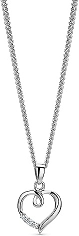 OROVI Schmuck Damen Herz–Kette mit Herzanhänger besetzt mit weißen Zirkonia in Brillantschliff Zeitlose klassische silberne Halskette aus 925 Sterling Silber, 46 cm lang