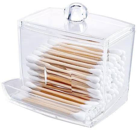 otuiaim Contenitore Acrilico per Bastoncino Cotonato/Q-tips, Scatola Portaoggetti Cosmetici con Coperchio in Plastica per Bastoncino di Ovatta/Cotton Fioc/Cosmetica,